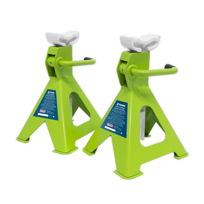 Sealey Ratchet Type Axle Stands (Pair) 2tonne Capacity per Stand - Hi-Vis Green VS2002HV