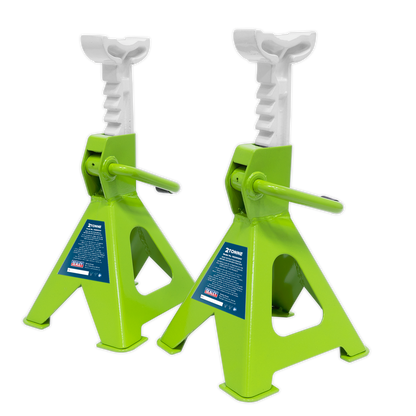 Sealey Ratchet Type Axle Stands (Pair) 2tonne Capacity per Stand - Hi-Vis Green VS2002HV