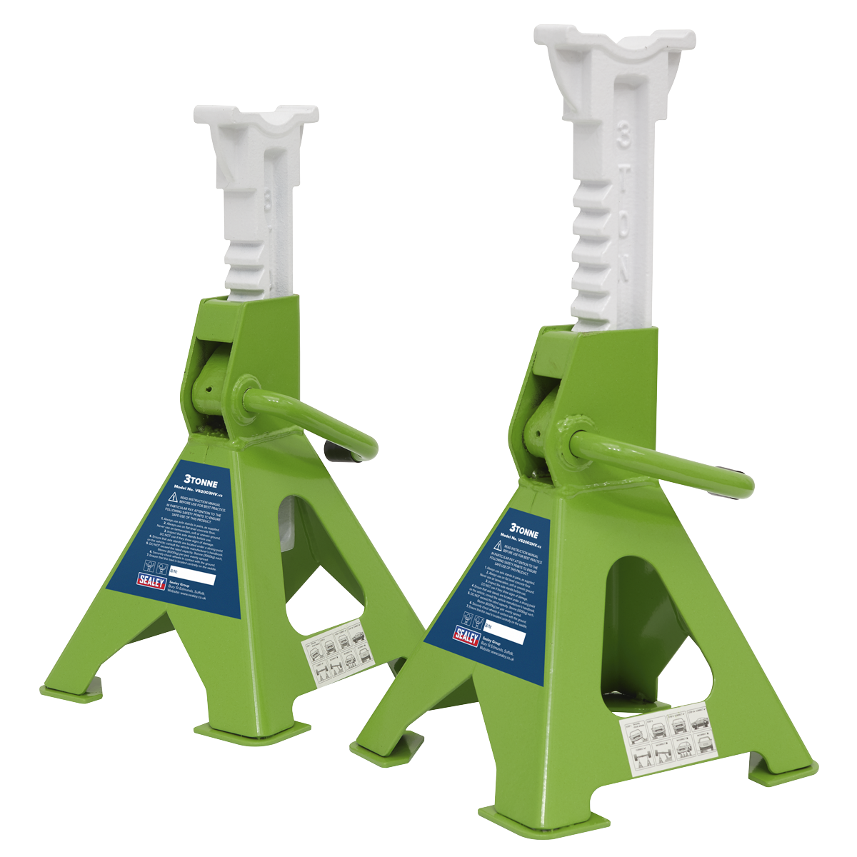 Sealey Ratchet Type Axle Stands (Pair) 3tonne Capacity per Stand - Hi-Vis Green VS2003HV