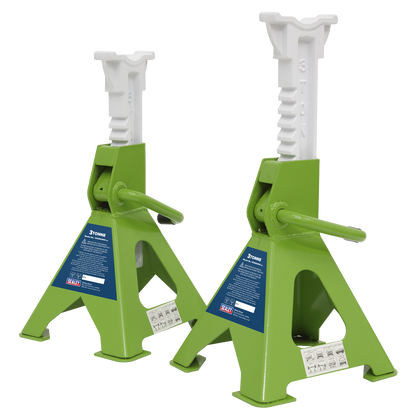 Sealey Ratchet Type Axle Stands (Pair) 3tonne Capacity per Stand - Hi-Vis Green VS2003HV
