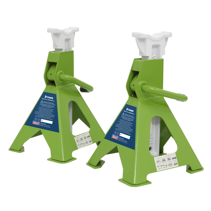 Sealey Ratchet Type Axle Stands (Pair) 3tonne Capacity per Stand - Hi-Vis Green VS2003HV