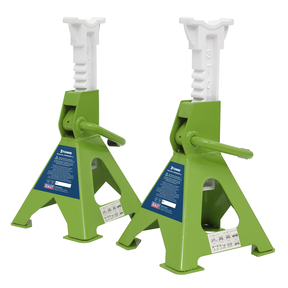 Sealey Ratchet Type Axle Stands (Pair) 3tonne Capacity per Stand - Hi-Vis Green VS2003HV