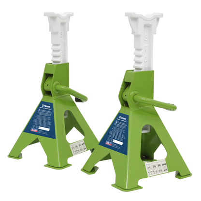 Sealey Ratchet Type Axle Stands (Pair) 3tonne Capacity per Stand - Hi-Vis Green VS2003HV