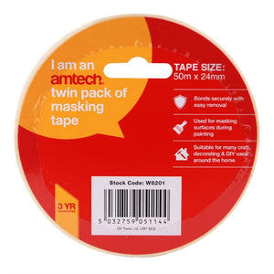 Amtech Twin pack of masking tape (50m x 24mm) W8201