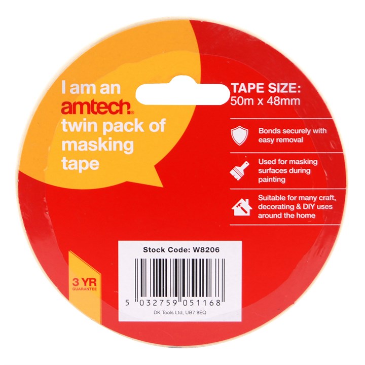 Amtech Twin pack of masking tape (50m x 48mm) W8206