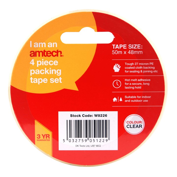 Amtech 4-Pack of clear packing tape (50m x 48mm) W8226