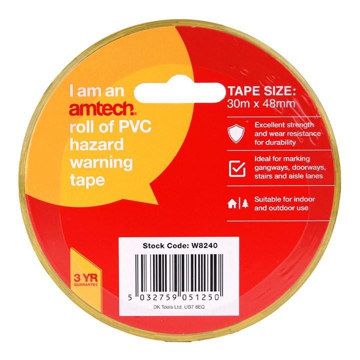 Amtech Black and yellow PVC hazard warning tape (30m x 48mm) W8240