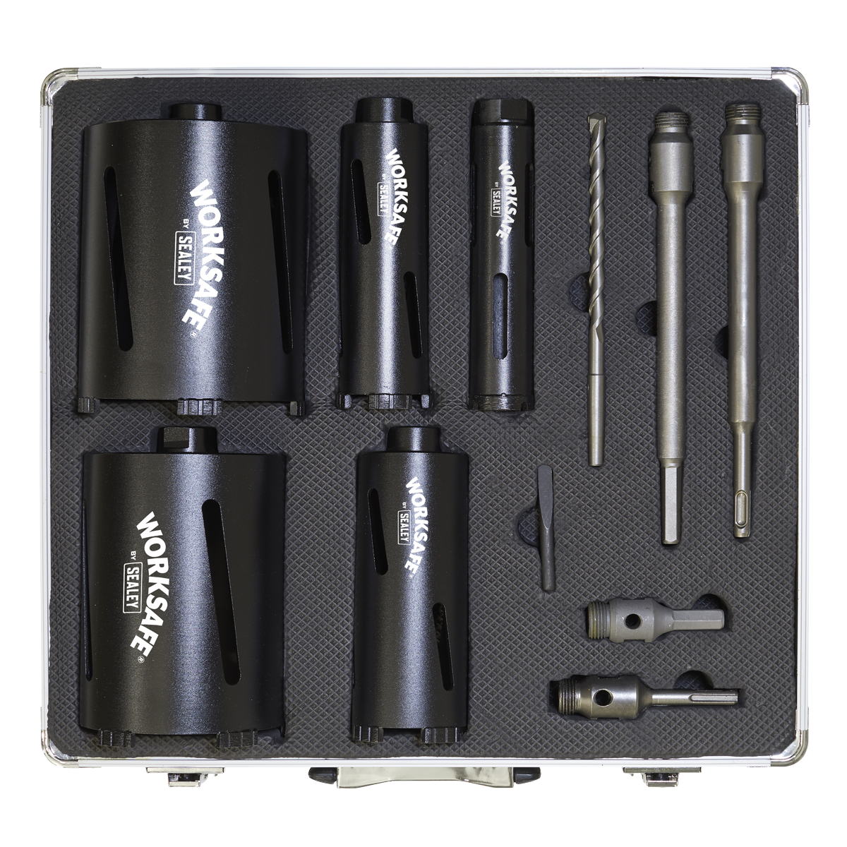 Sealey Diamond 5 Core Kit (Ø38, 52, 65, 117, 127mm Cores with Adaptors) WDCKIT5