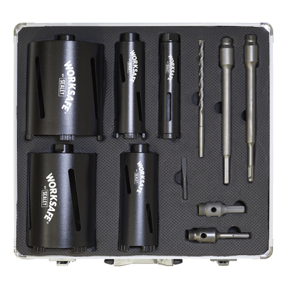 Sealey Diamond 5 Core Kit (Ø38, 52, 65, 117, 127mm Cores with Adaptors) WDCKIT5