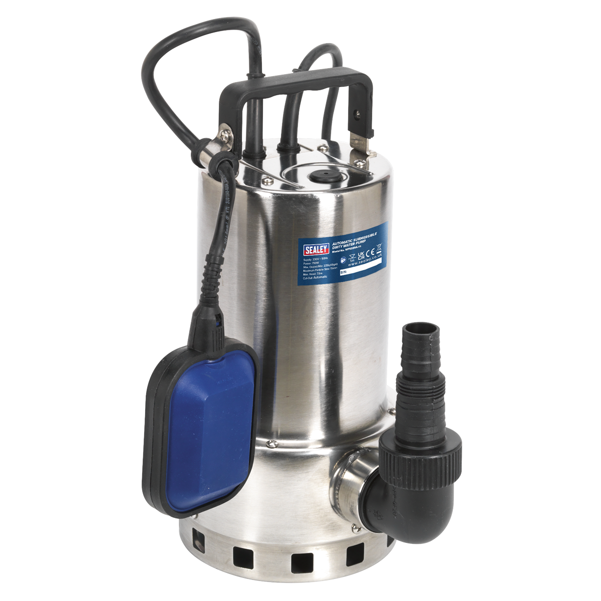 Sealey 225L/min Automatic Stainless Submersible Dirty Water Pump WPS225A