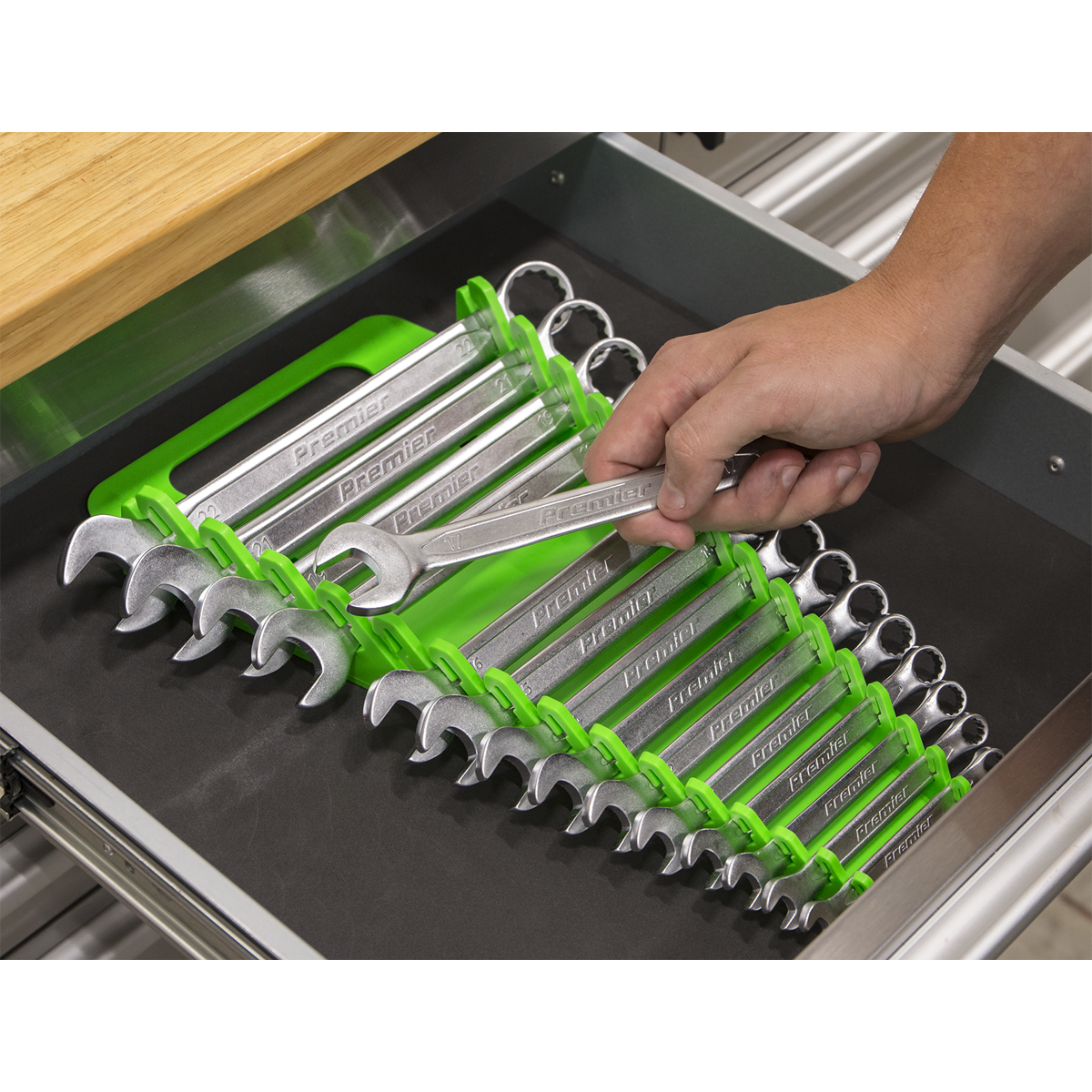 Sealey Spanner Rack Capacity 15 Spanners - Hi-Vis Green WR08HV