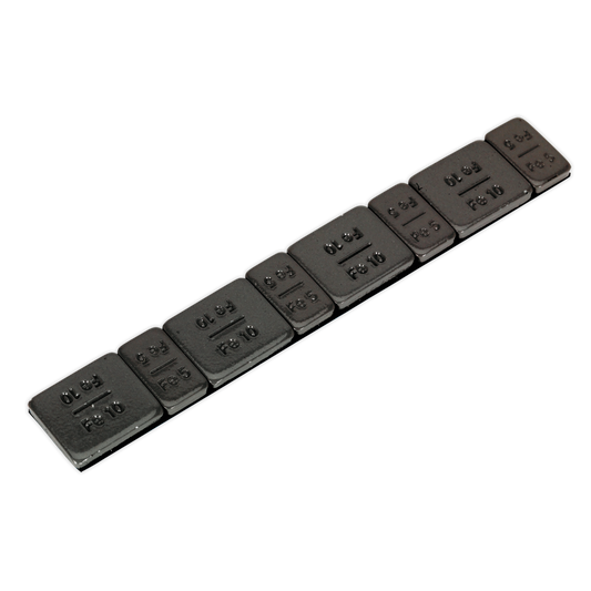 Sealey 5/10g Adhesive Wheel Weight Strip of 8 (4 x Each Weight) - Pack of 50 - Zinc Plated Steel Black WWSA510B