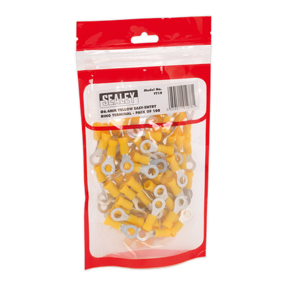 Sealey Ø6.4mm (1/4") Yellow Easy-Entry Ring Terminal - Pack of 100 YT19