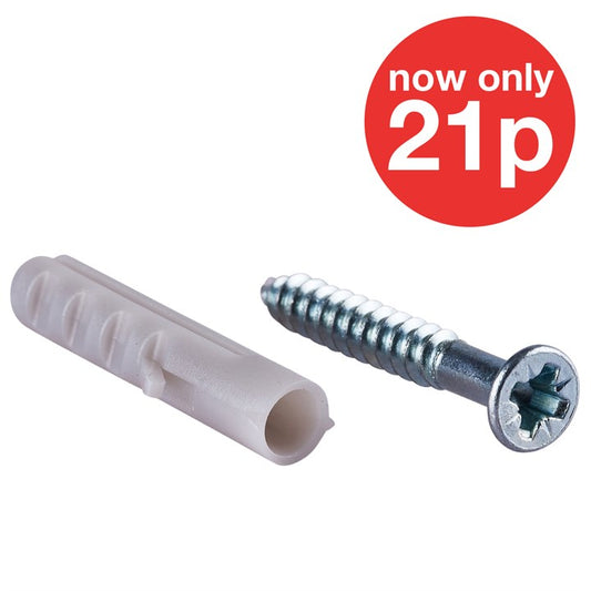 Amtech 3.5mm x 25mm WOOD SCREW (12PC) WITH WALL PLUG 5# (12PC) Z0300