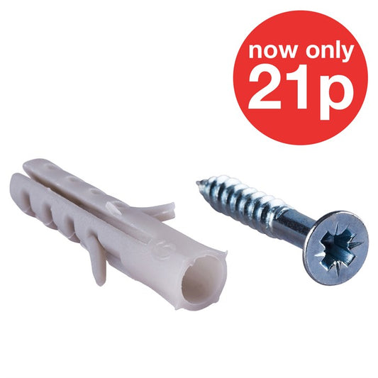 Amtech 4mm x 25mm WOOD SCREW (6PC) WITH WALL PLUG  6# (6PC) Z0305