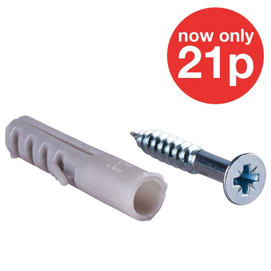 Amtech 5mm x 30Mm WOOD SCREW (4PC) WITH WALL PLUG Z0310