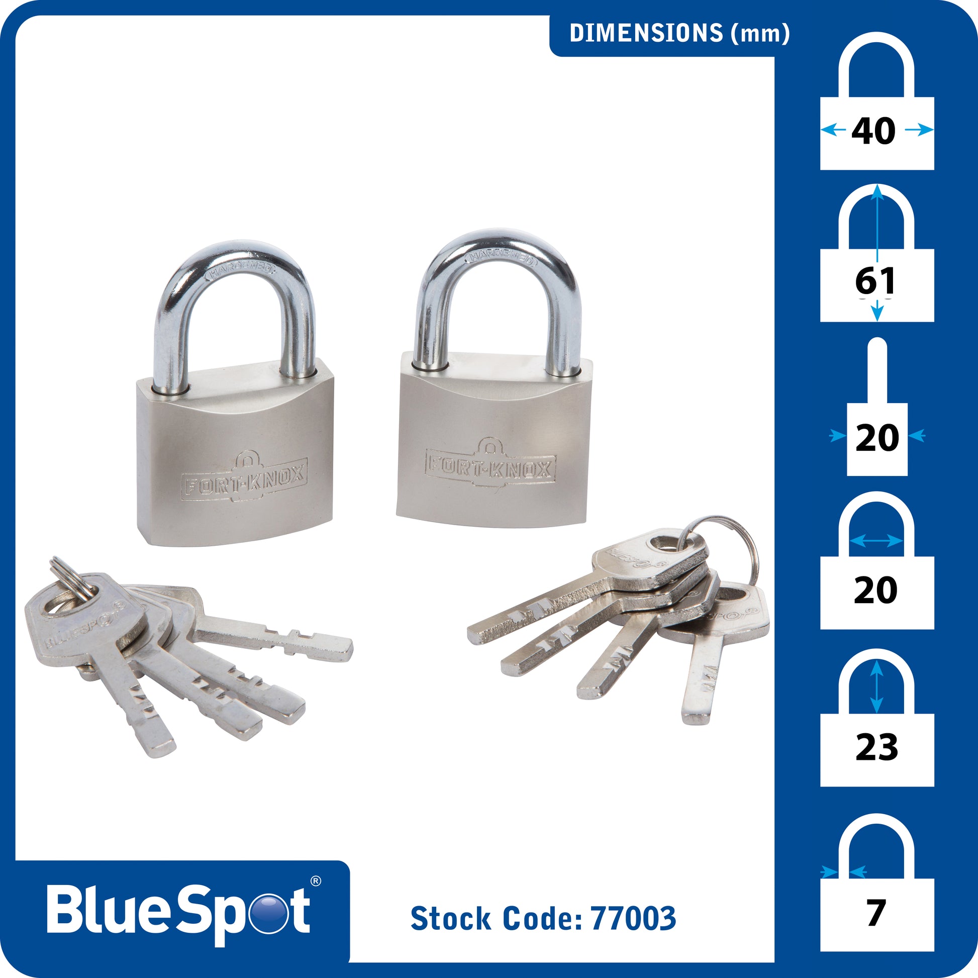 BlueSpot 2 PCE 40mm Satin Finish Keyed Alike Padlocks 77003