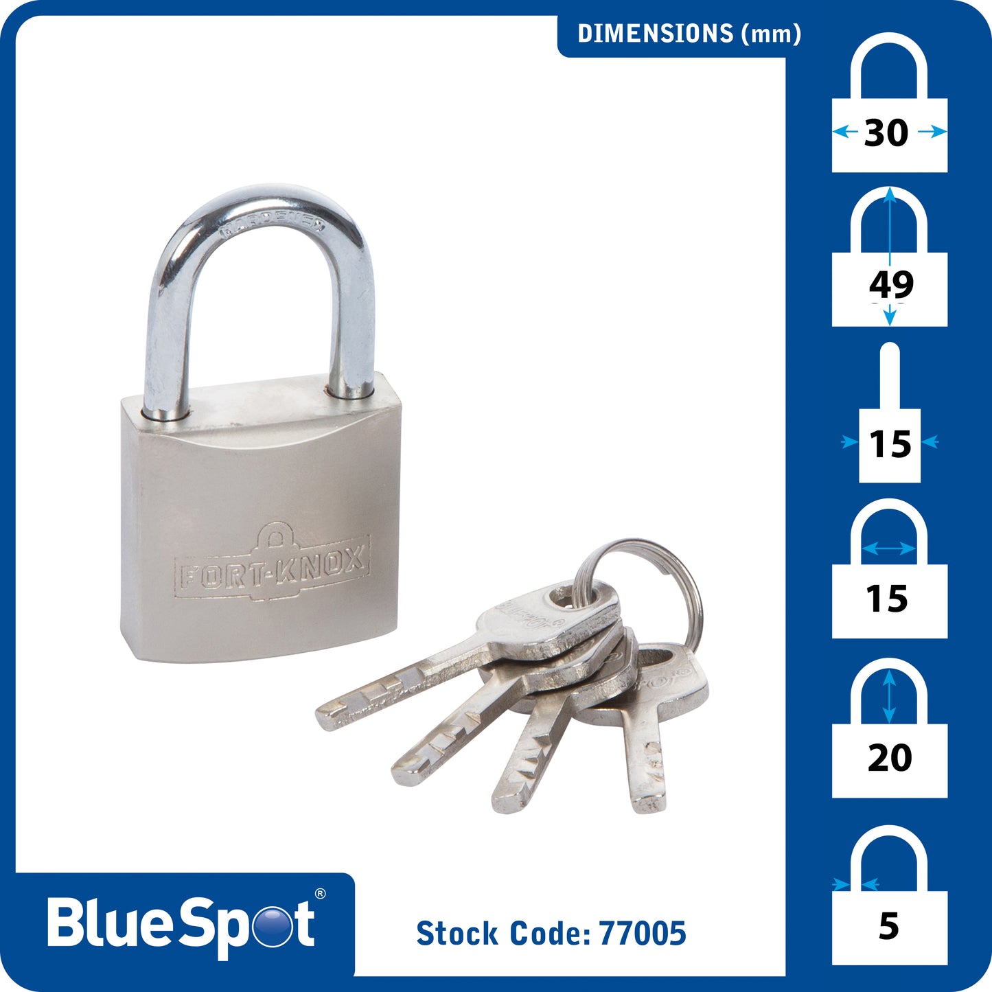BlueSpot 30mm Satin Finish Padlock 77005