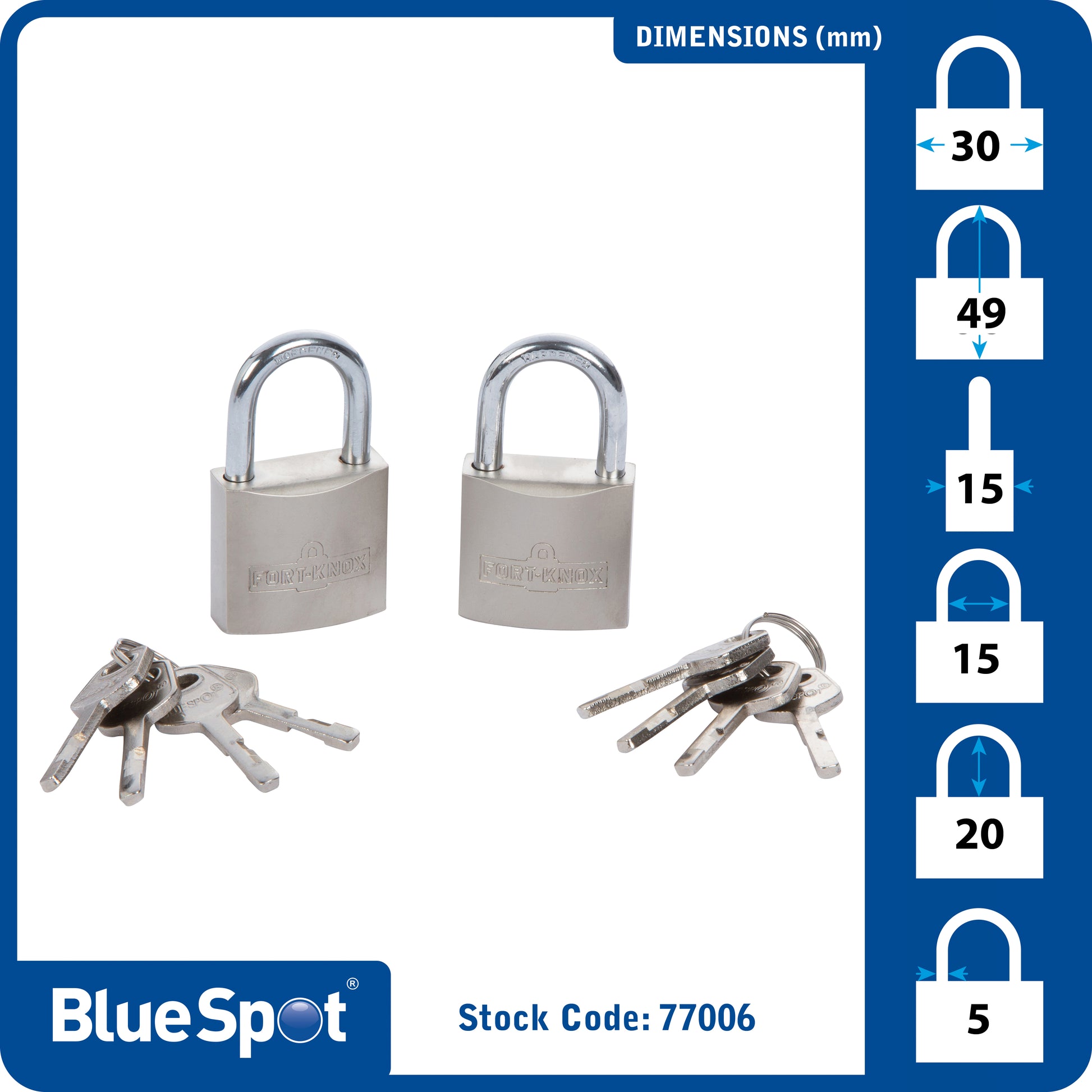 BlueSpot 2 PCE 30mm Satin Finish Keyed Alike Padlocks 77006