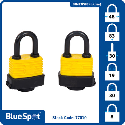 BlueSpot 2 PCE 40mm Weather Resistant Padlocks Keyed Alike 77010