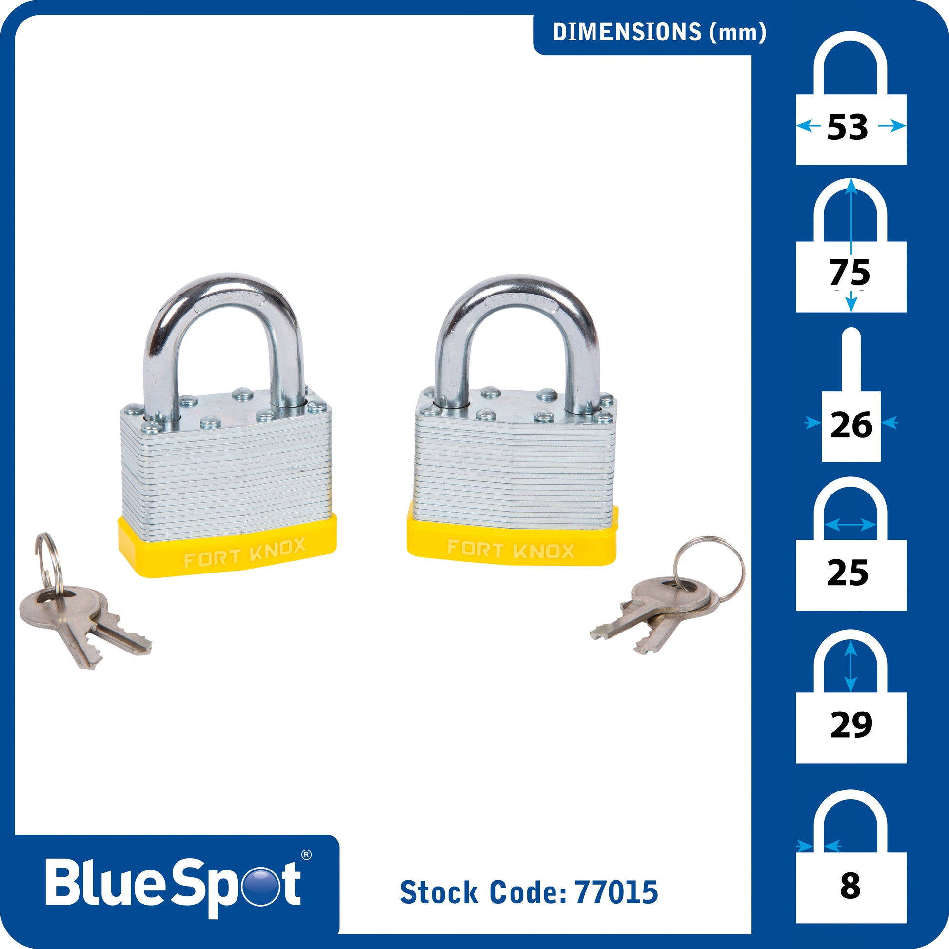 BlueSpot 2 PCE 50mm Laminated Keyed Alike Padlocks 77015