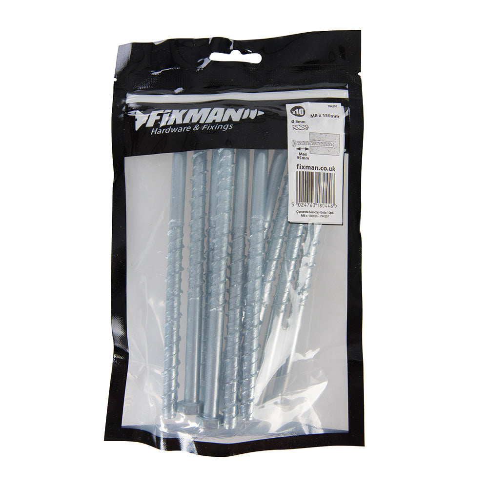 Fixman Concrete Masonry Bolts 10pk M8 x 150mm