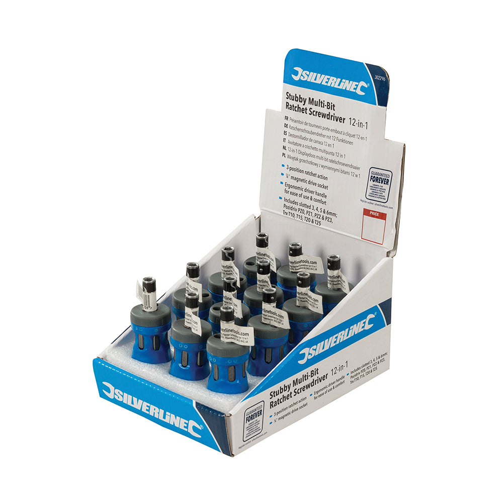 Silverline 12-in-1 Stubby Ratchet Screwdriver Display Box 12pce
