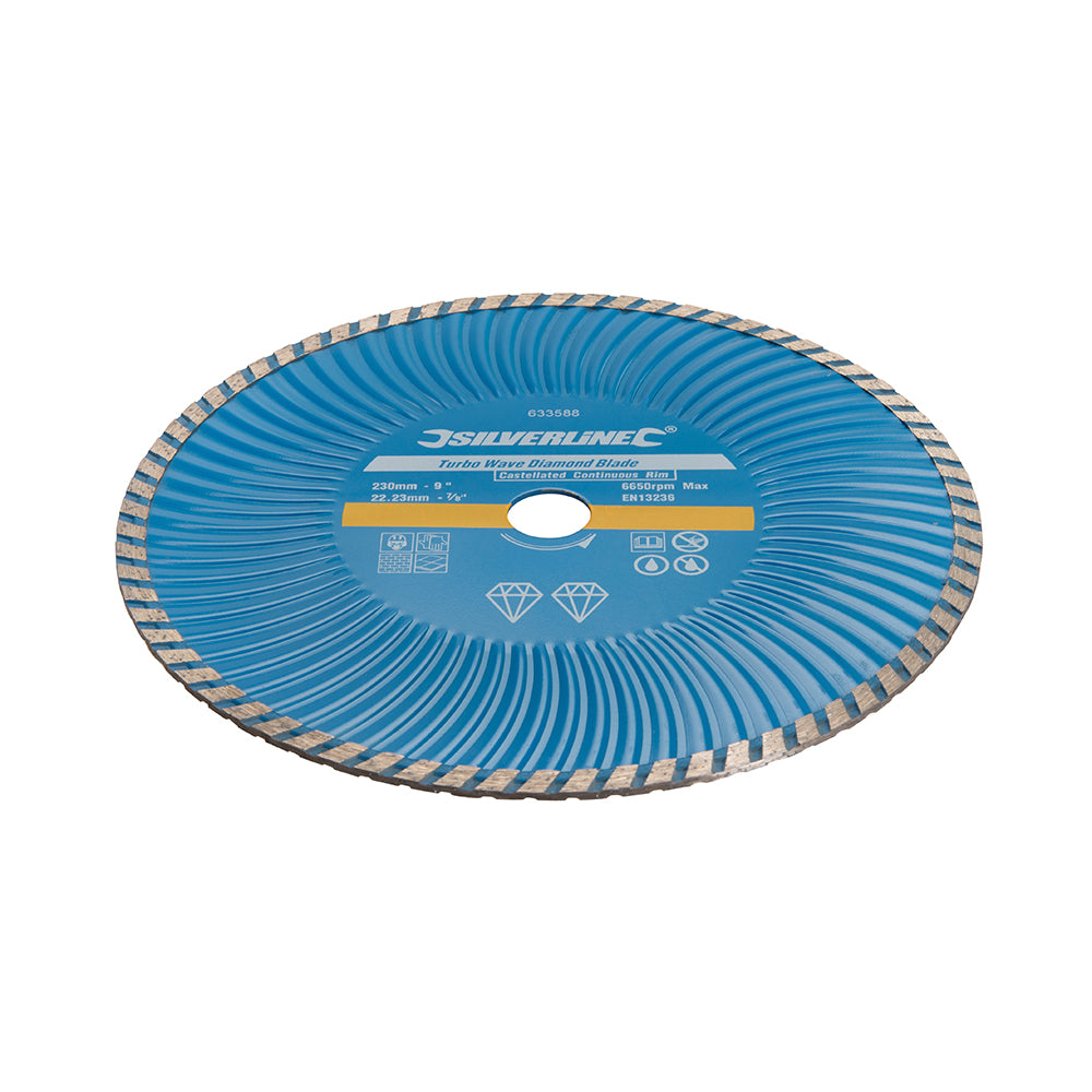 Silverline Turbo Wave Diamond Blade 230 x 22.23mm Castellated Continuous Rim