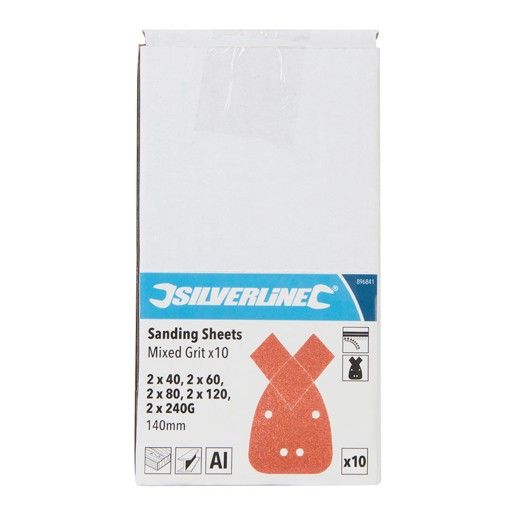 Silverline Hook & Loop Detail Sander Sheets & Tips 140mm 10pk 2 x 40, 2 x 60, 2 x 80, 2 x 120, 2 x 240G