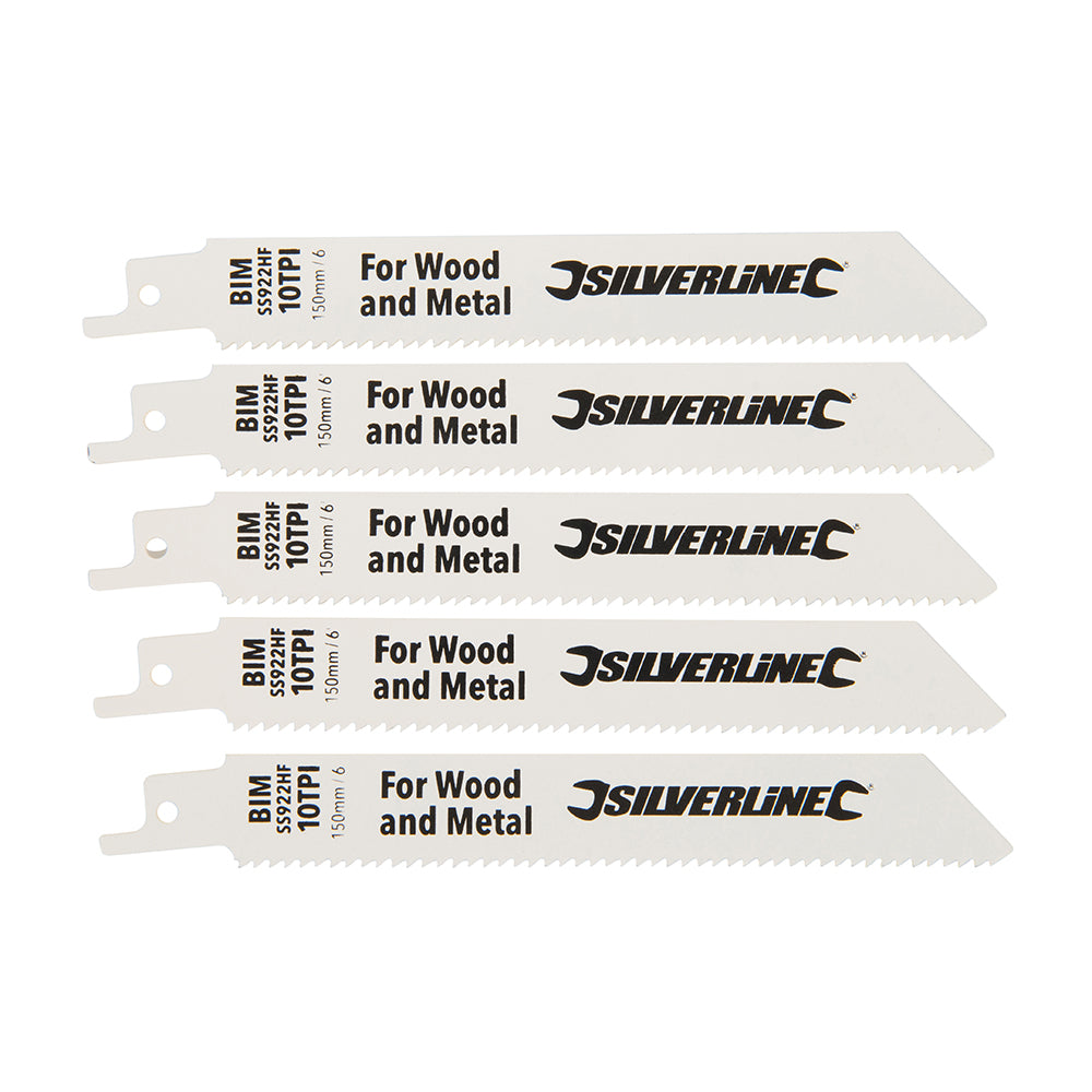 Silverline Recip Saw Blades for Demolition 5pk Bi-Metal - 10tpi - 150mm