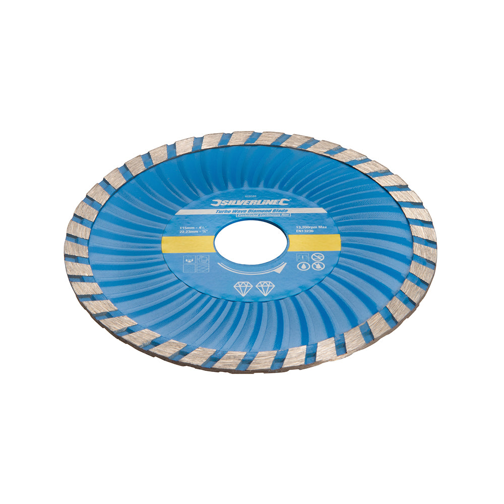 Silverline Turbo Wave Diamond Blade 115 x 22.23mm Castellated Continuous Rim