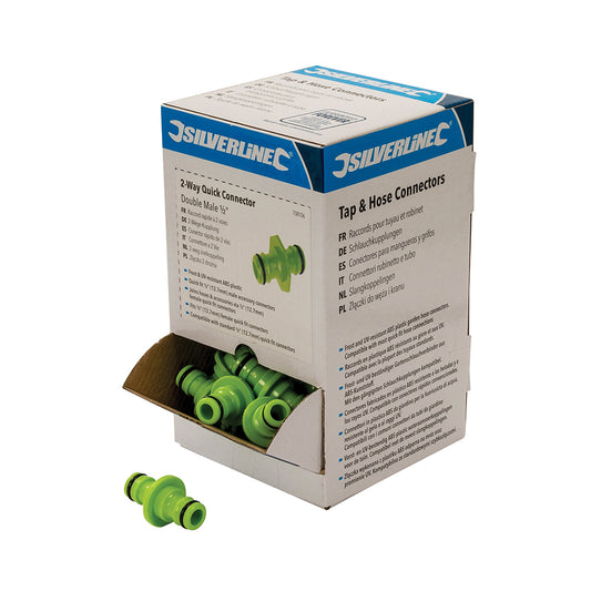 Silverline 2-Way Quick Fit Connectors 1/2" Display Box 30pce Double Male