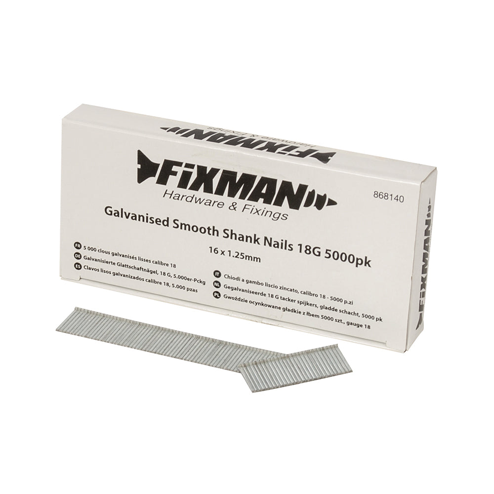 Fixman Galvanised Smooth Shank Nails 18G 5000pk 16 x 1.25mm