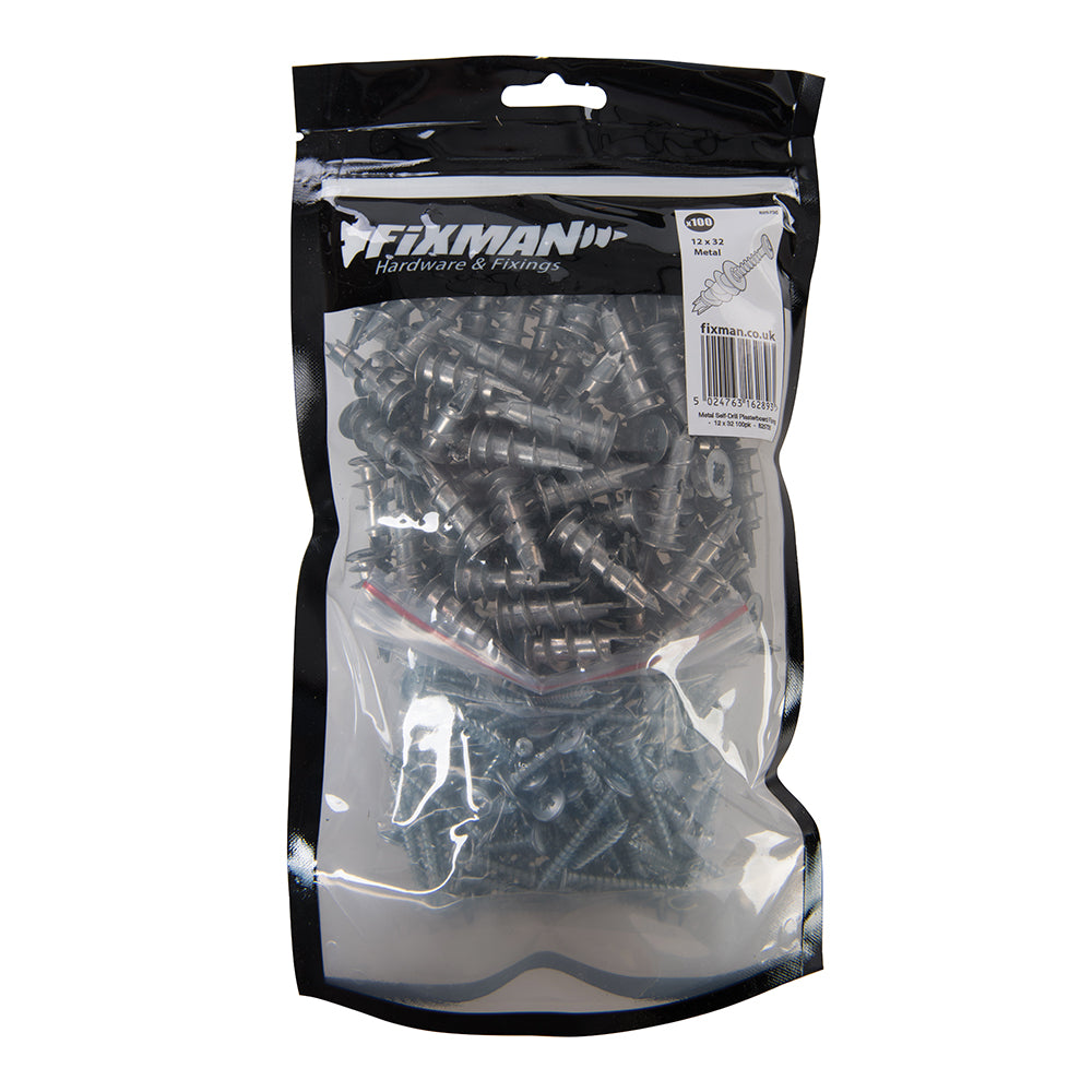 Fixman Self-Drill Fixings 100pk Metal 12 x 32mm