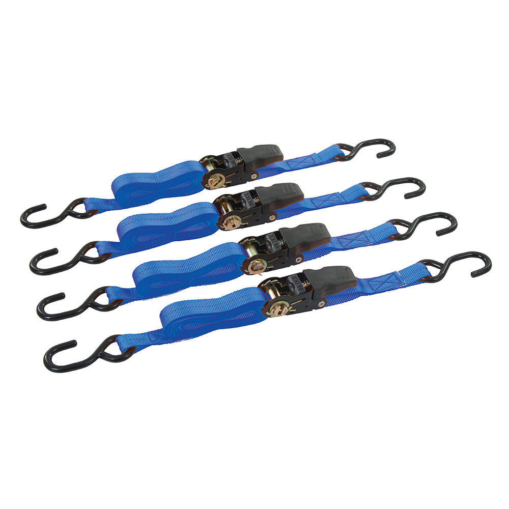 Silverline Rubber-Handled Ratchet Tie Down Strap S-Hook 4pk 4m x 25mm Rated 350kg Capacity 700kg