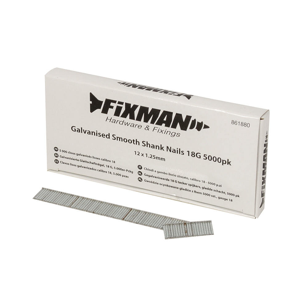 Fixman Galvanised Smooth Shank Nails 18G 5000pk 12 x 1.25mm