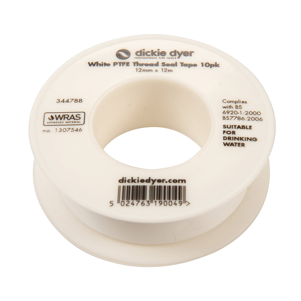 Dickie Dyer White PTFE Thread Seal Tape 10pk 12mm x 12m