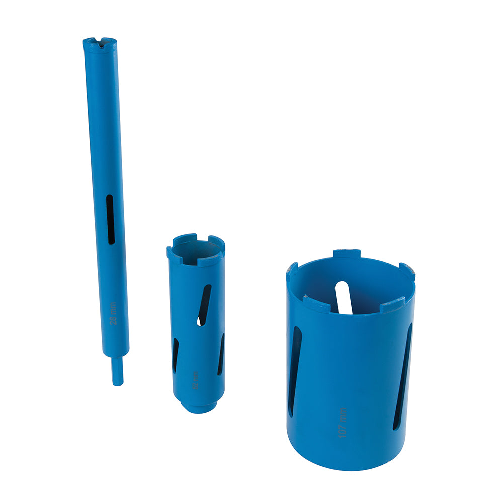 Silverline Diamond Core Drill Kit 3-Core 7pce 28, 52 & 107mm