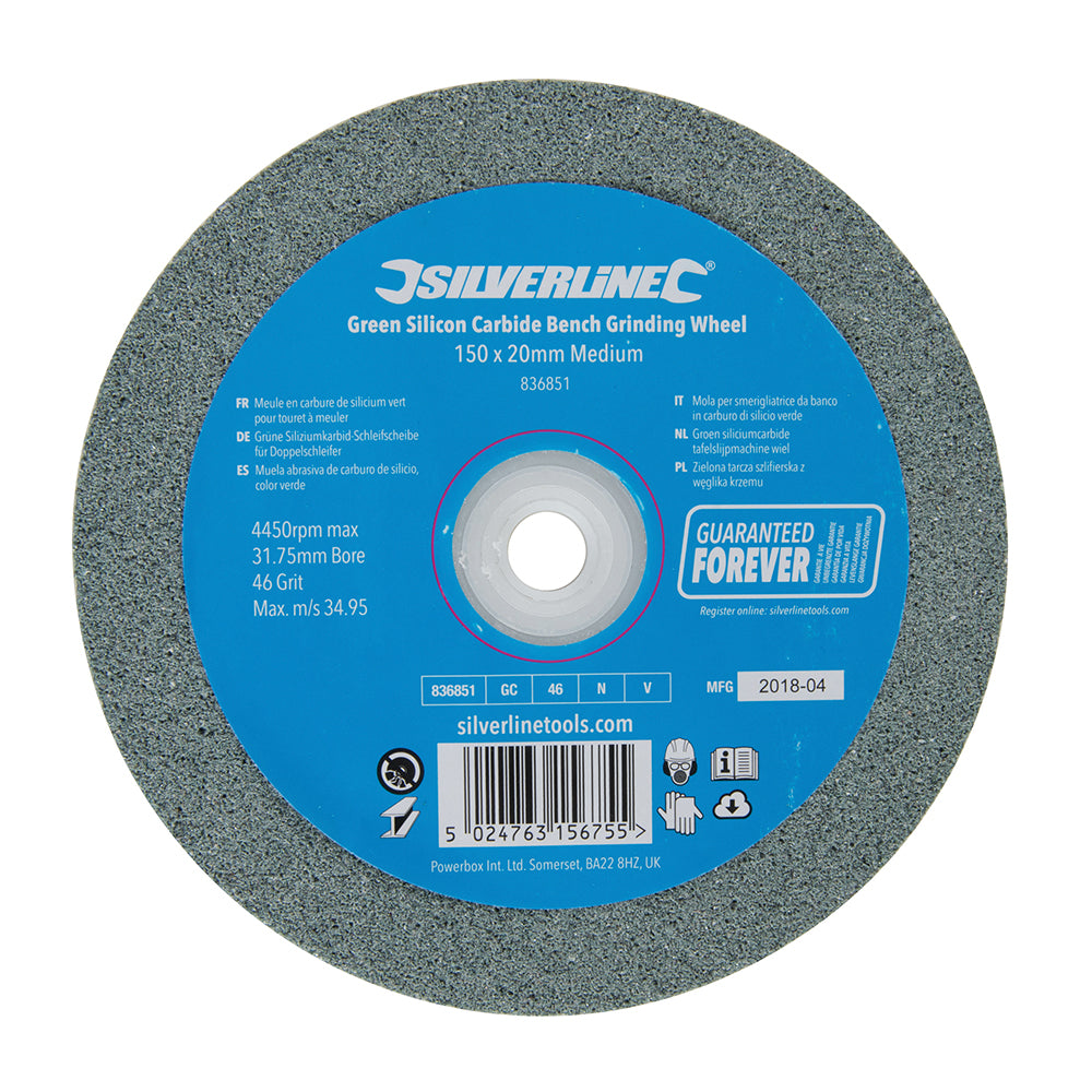 Silverline Green Silicon Carbide Bench Grinding Wheel 150 x 20mm Medium