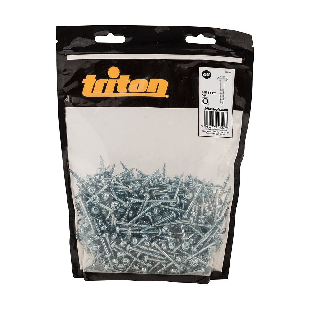 Triton Zinc Pocket-Hole Screws Washer Head Coarse P/HC 8 x 1-1/2" 500pk