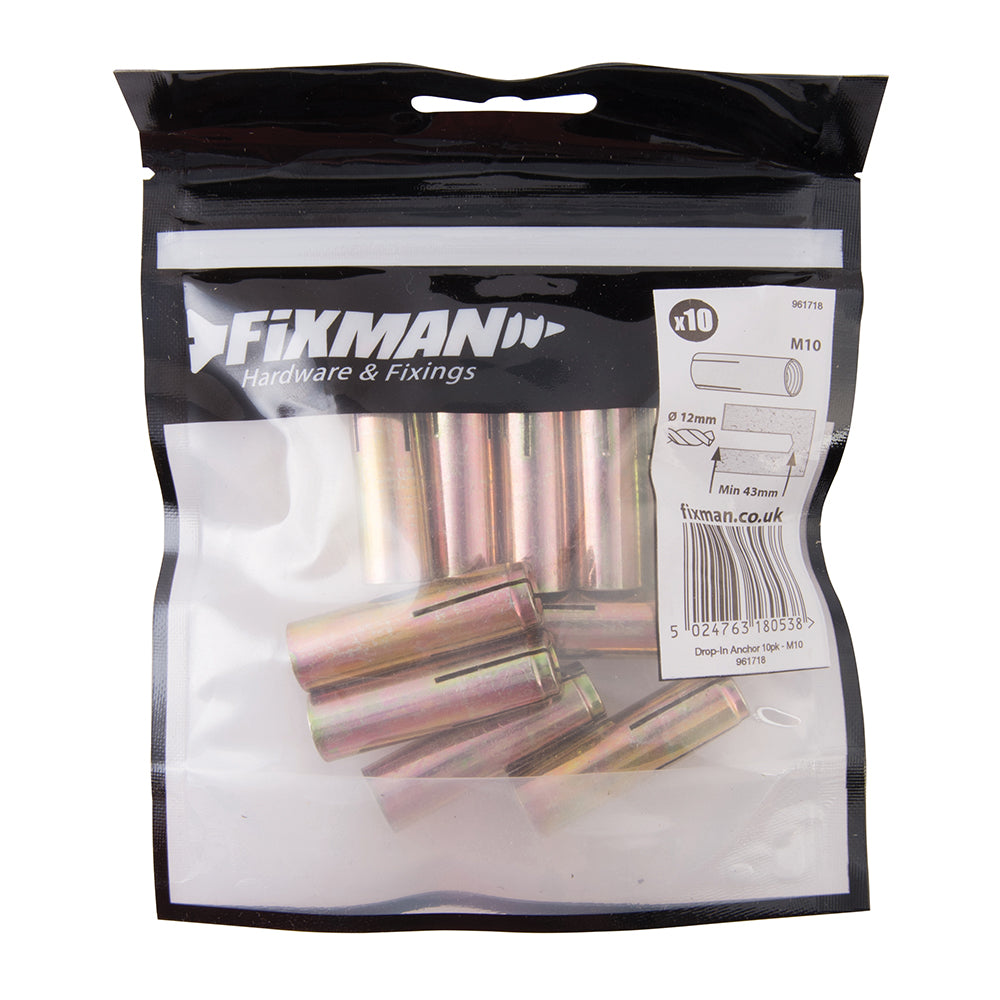 Fixman Drop-In Anchors 10pk 10mm