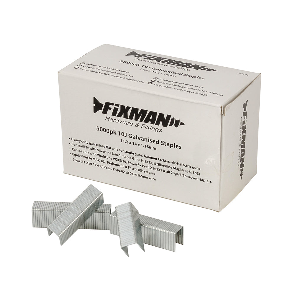 Fixman 10J Galvanised Staples 5000pk 11.2 x 14 x 1.17mm