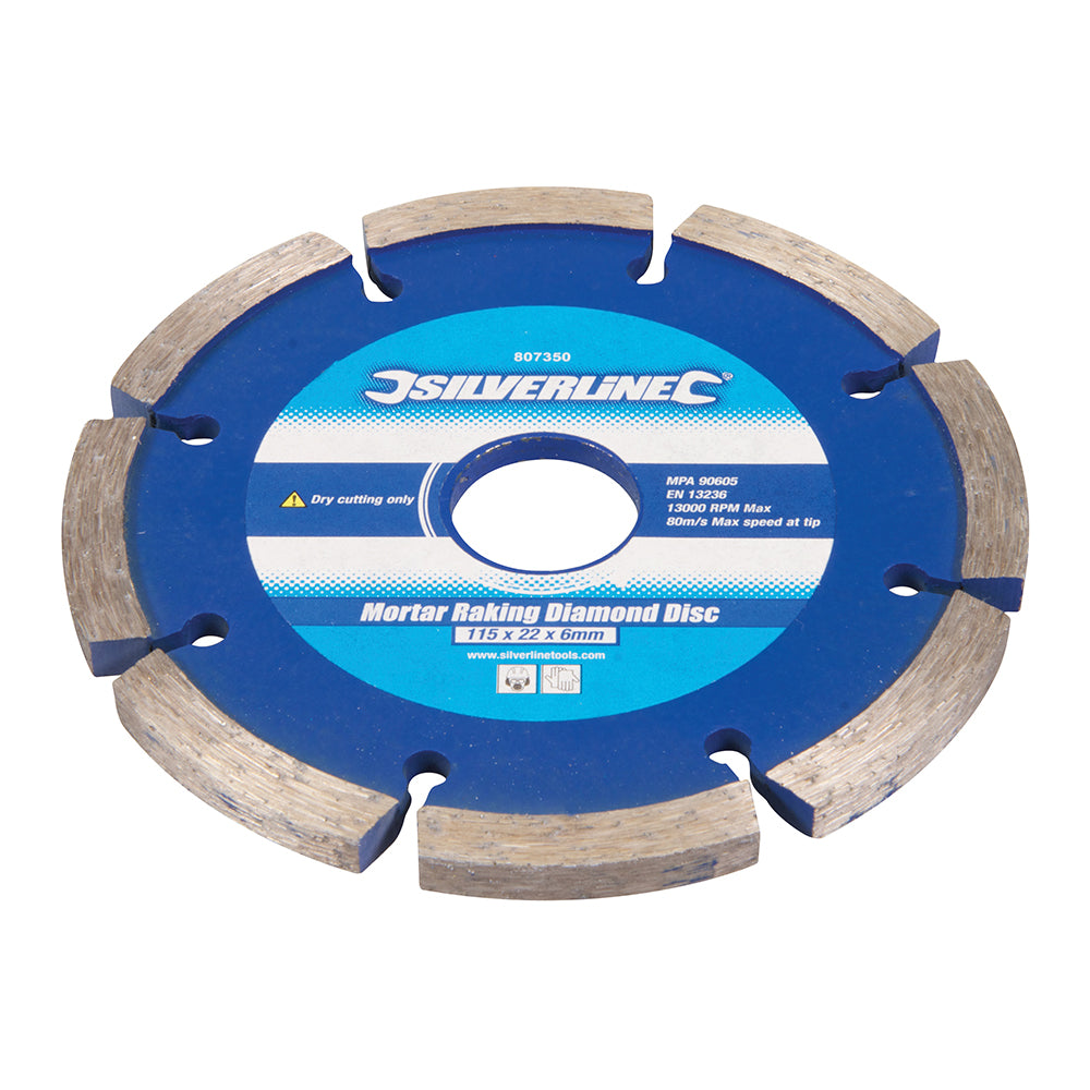 Silverline Mortar Raking Diamond Blade 2pk 115 x 22.23mm Segmented Rim