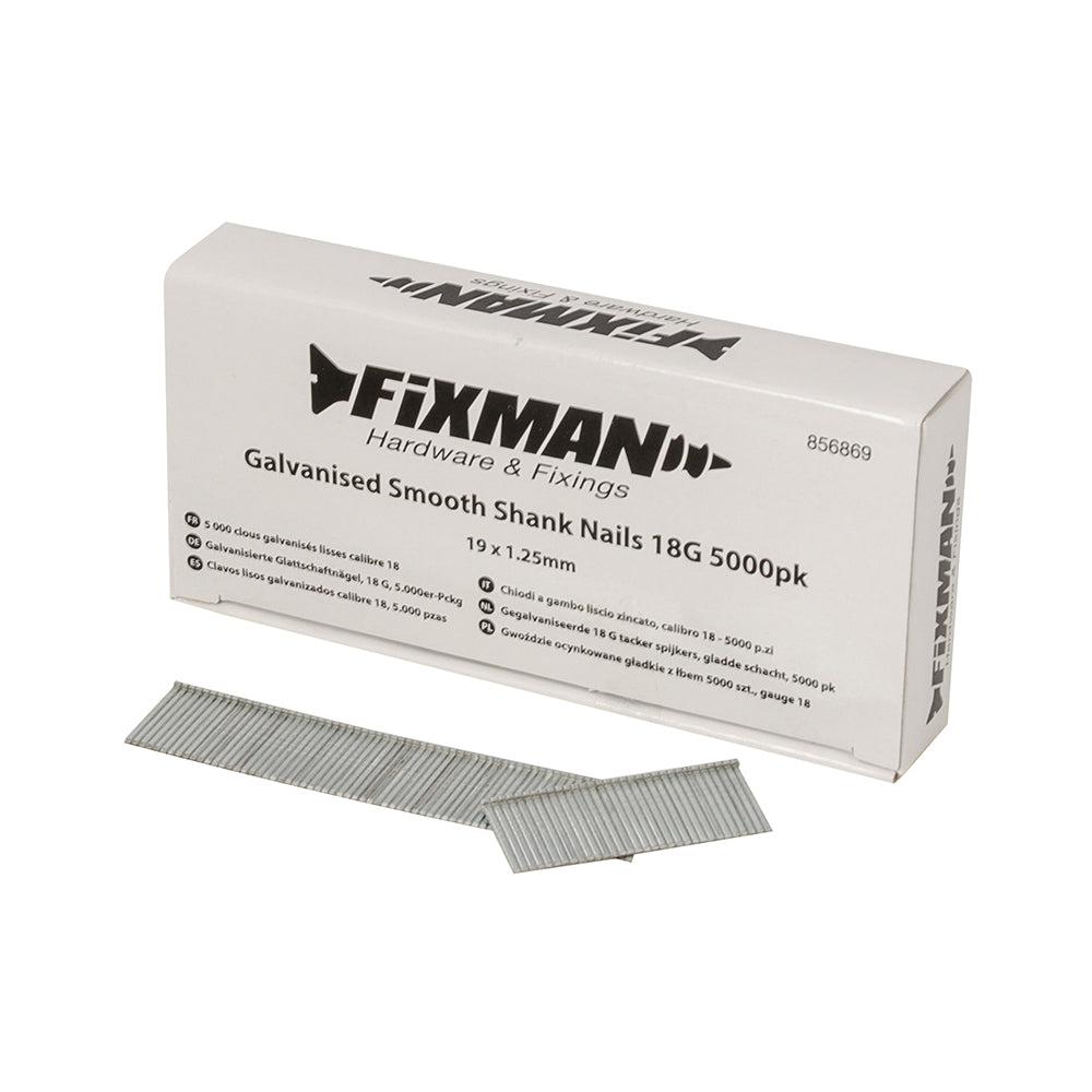 Fixman Galvanised Smooth Shank Nails 18G 5000pk 19 x 1.25mm