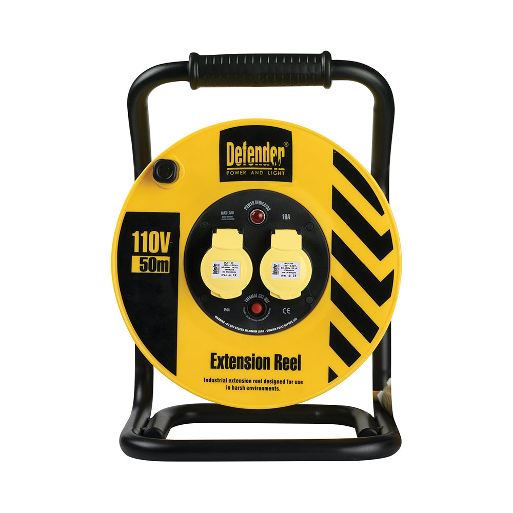 Defender Heavy Duty Cable Reel 2.5mm2 2-Way 16A 50m 110V