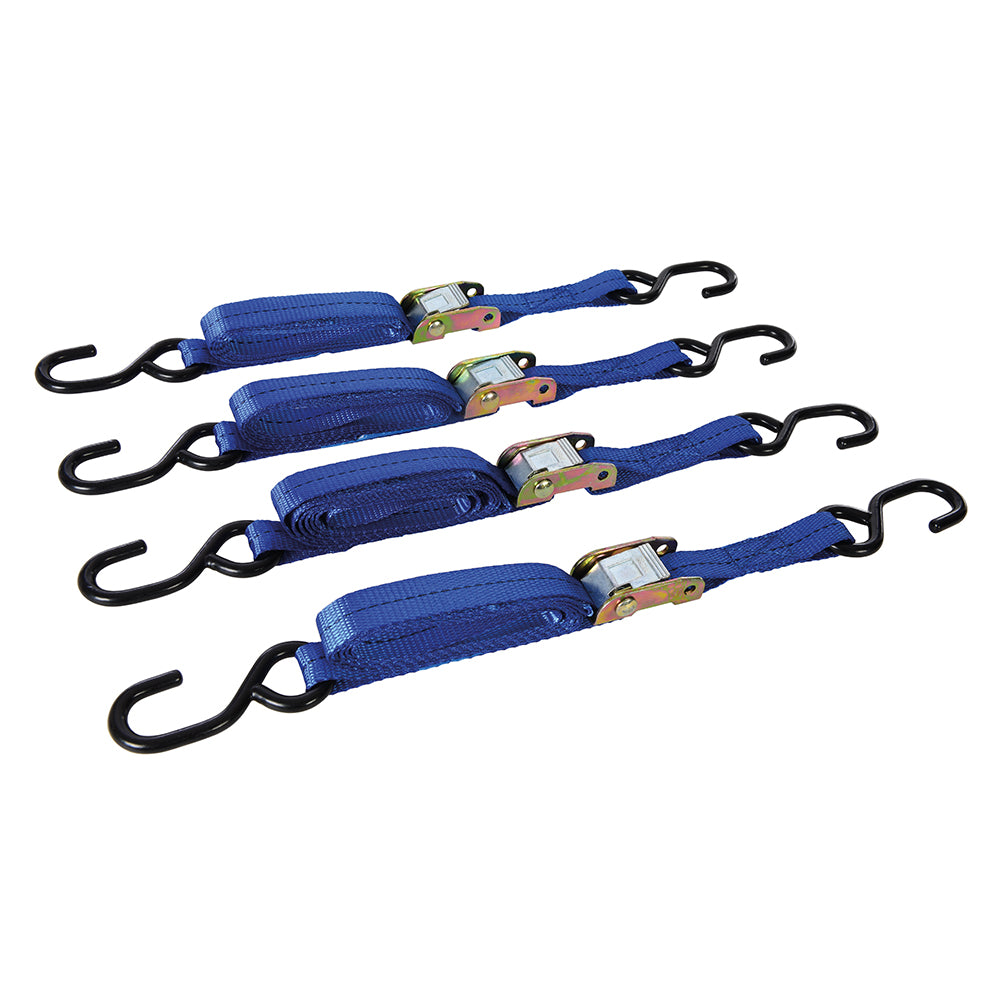 Silverline Cam Buckle Tie Down Strap S-Hook 2m x 25mm 4pk 2m x 25mm Rated 250kg Capacity 500kg